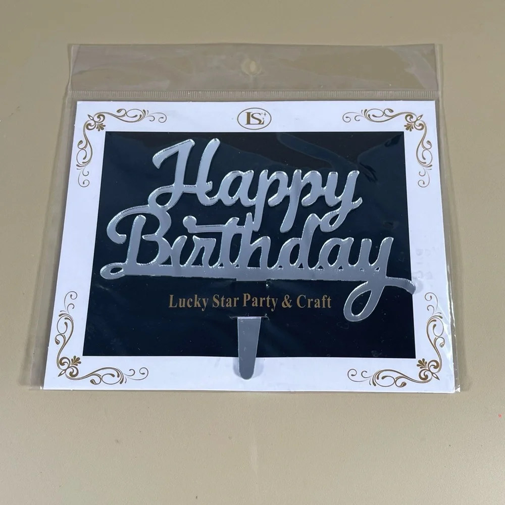 NWT Happy Birthday Cursive Acrylic Mirrored Cake Topper